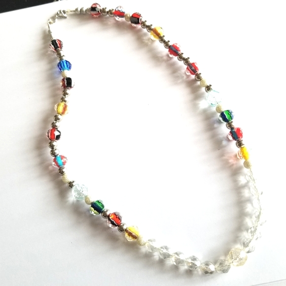 Hand Crafted Jewelry - Handmade necklace clear and colorful faceted beads sparkly beaded